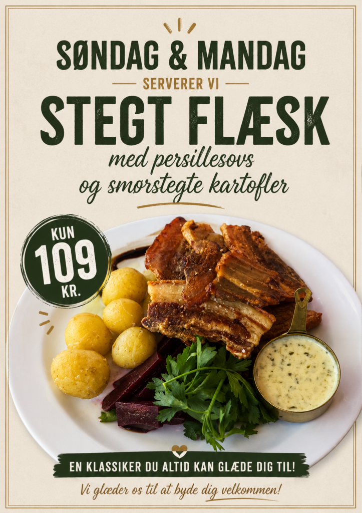 TIRSDAG&TORSDAG   SERVERER VI STEGT FLÆSK   TIL KUN 139,.